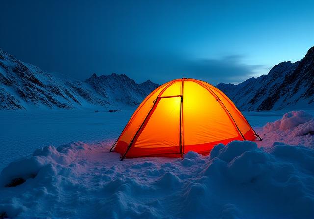 Vintertält i snölandskap